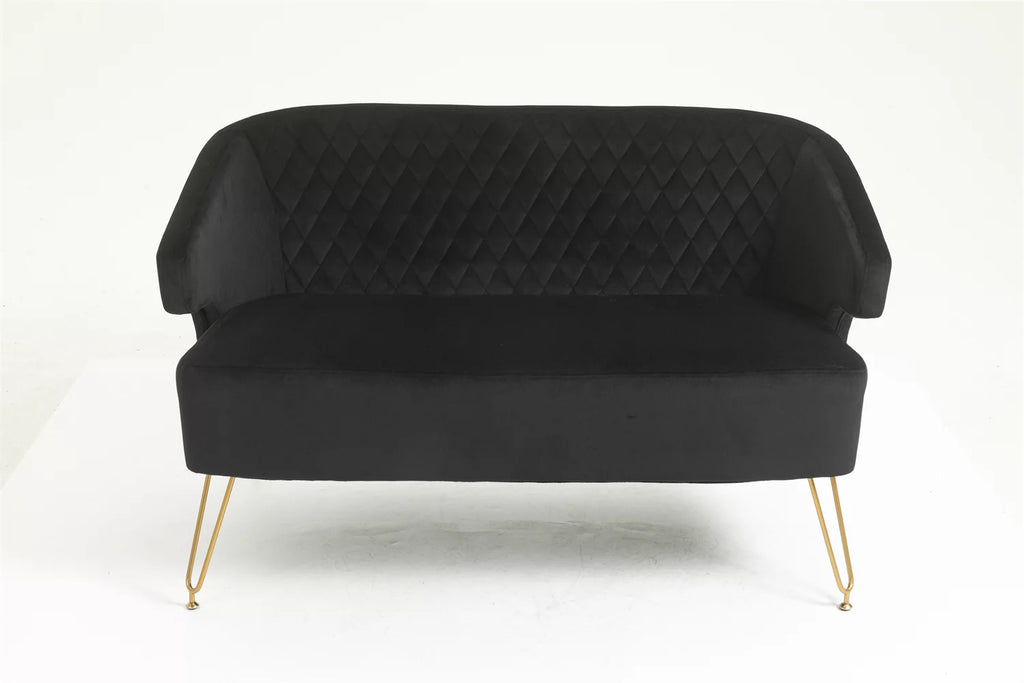 Yellow Tufted Loveseat Sofa with Golden Metal Legs J1013