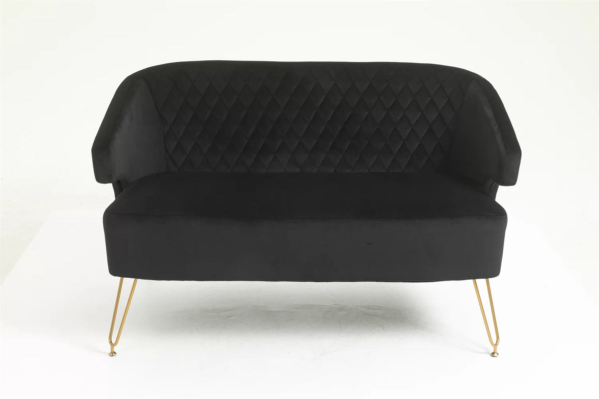 Yellow Tufted Loveseat Sofa with Golden Metal Legs J1013