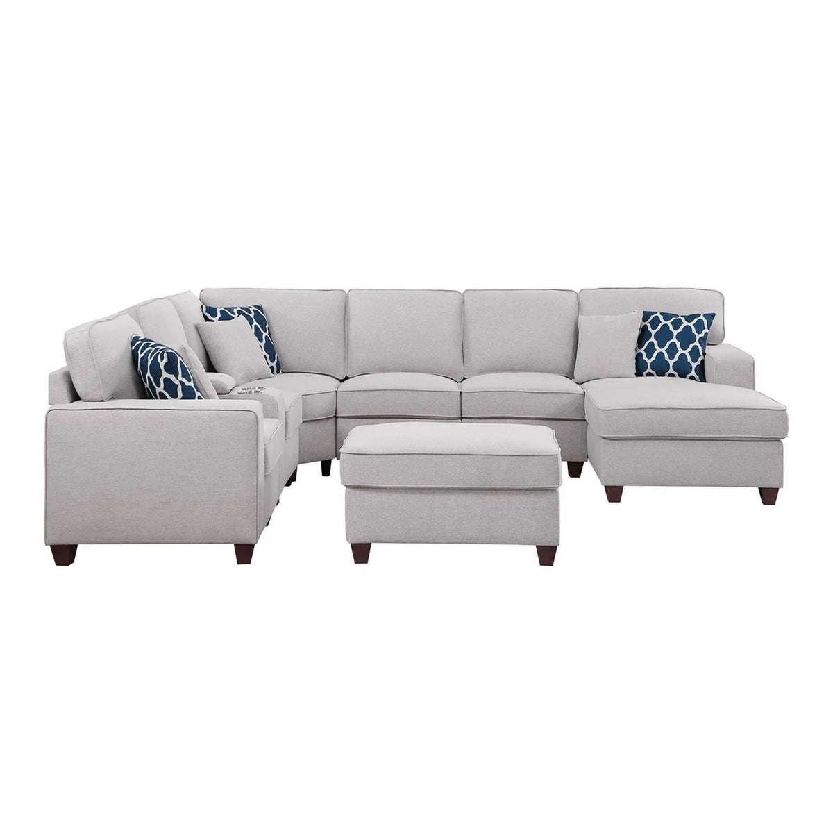 Light Gray Linen Fabric Upholstered Sectional P8068