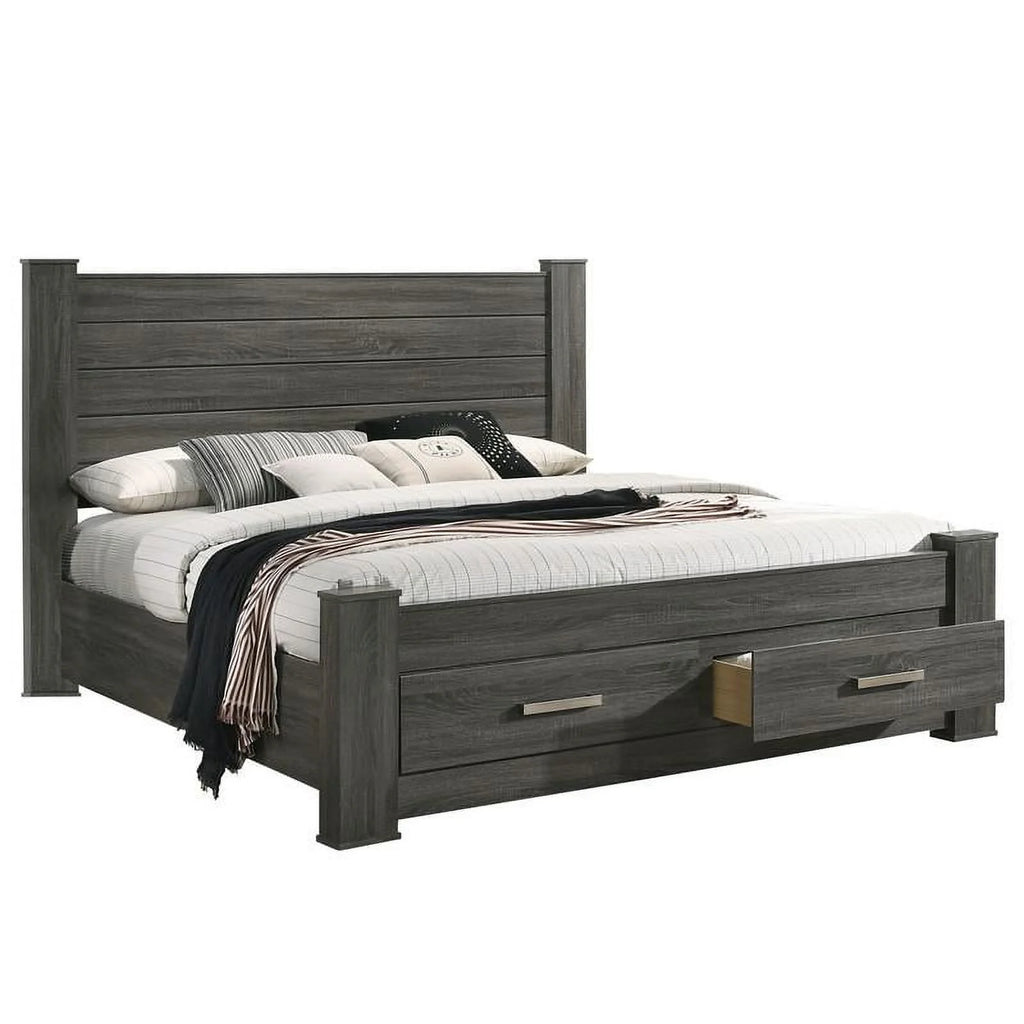 Weathered Gray Wood California King Platform Bed with Storage X282802