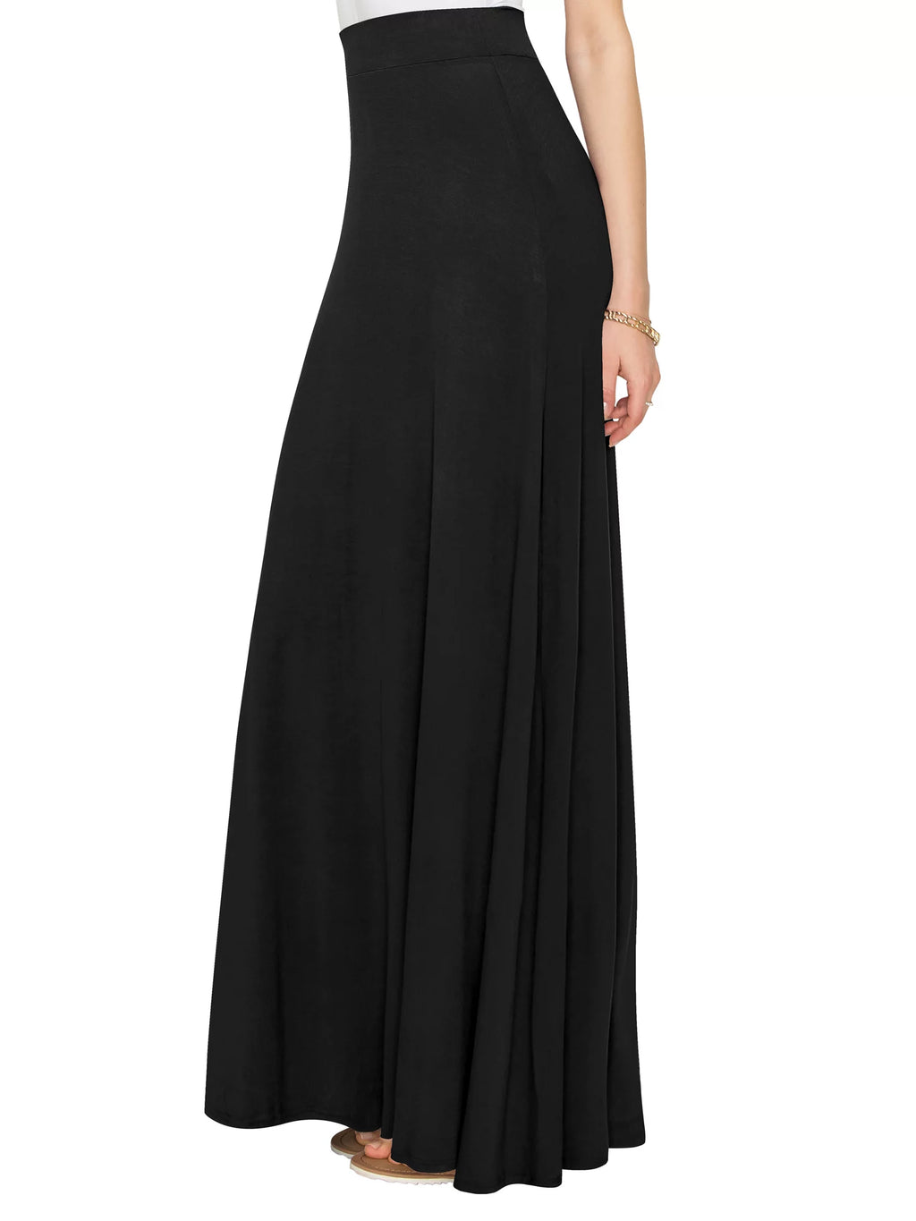 Solid Maxi Skirt with Elastic Waist Band L562