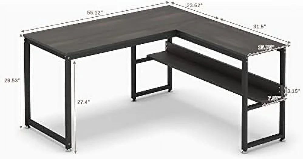 L Shaped Desk 55 inch with Shelves I23931
