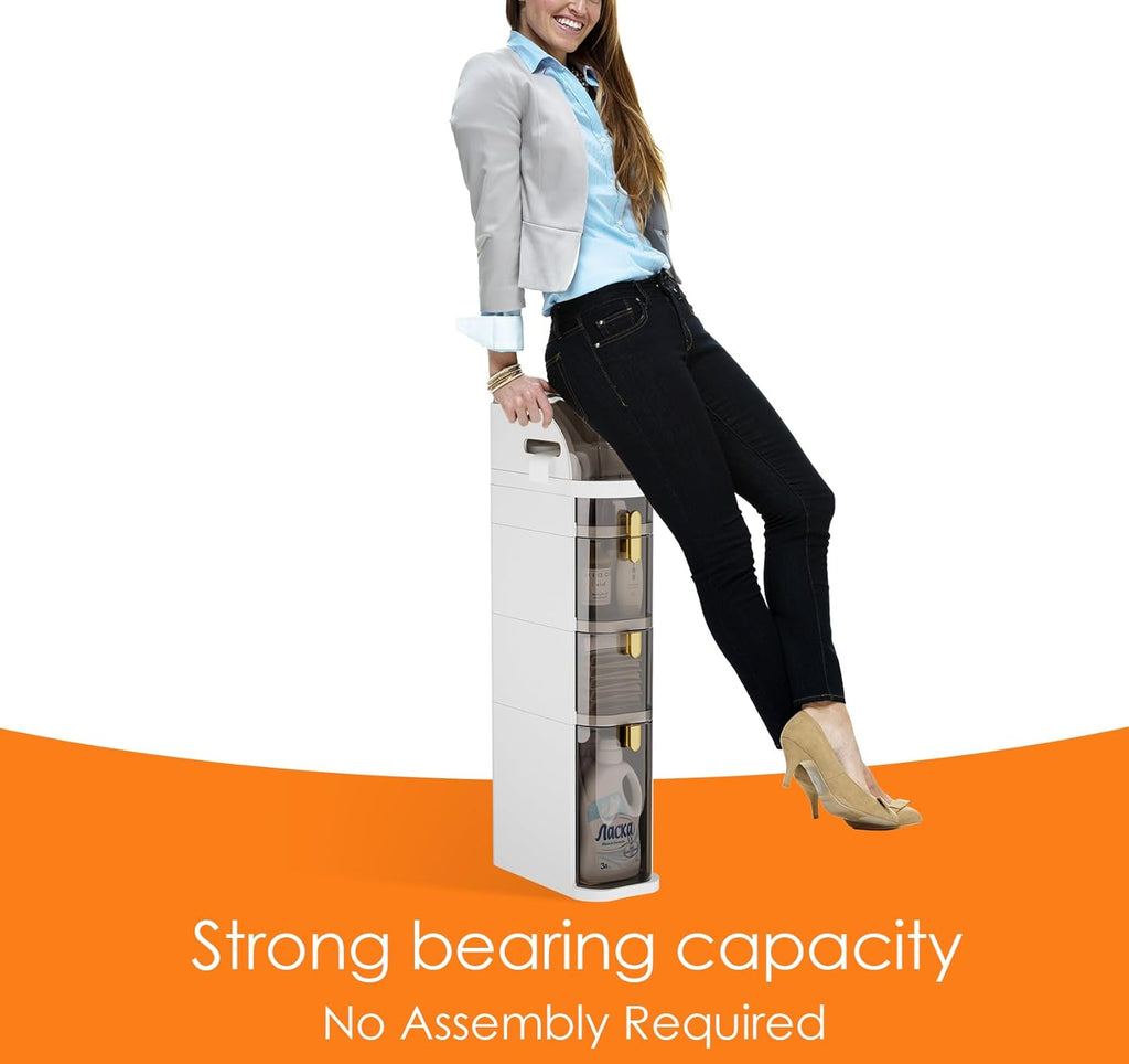 4-Tier Plastic Narrow Slim Storage Cabinet with Clear Drawers and Wheels Z828267
