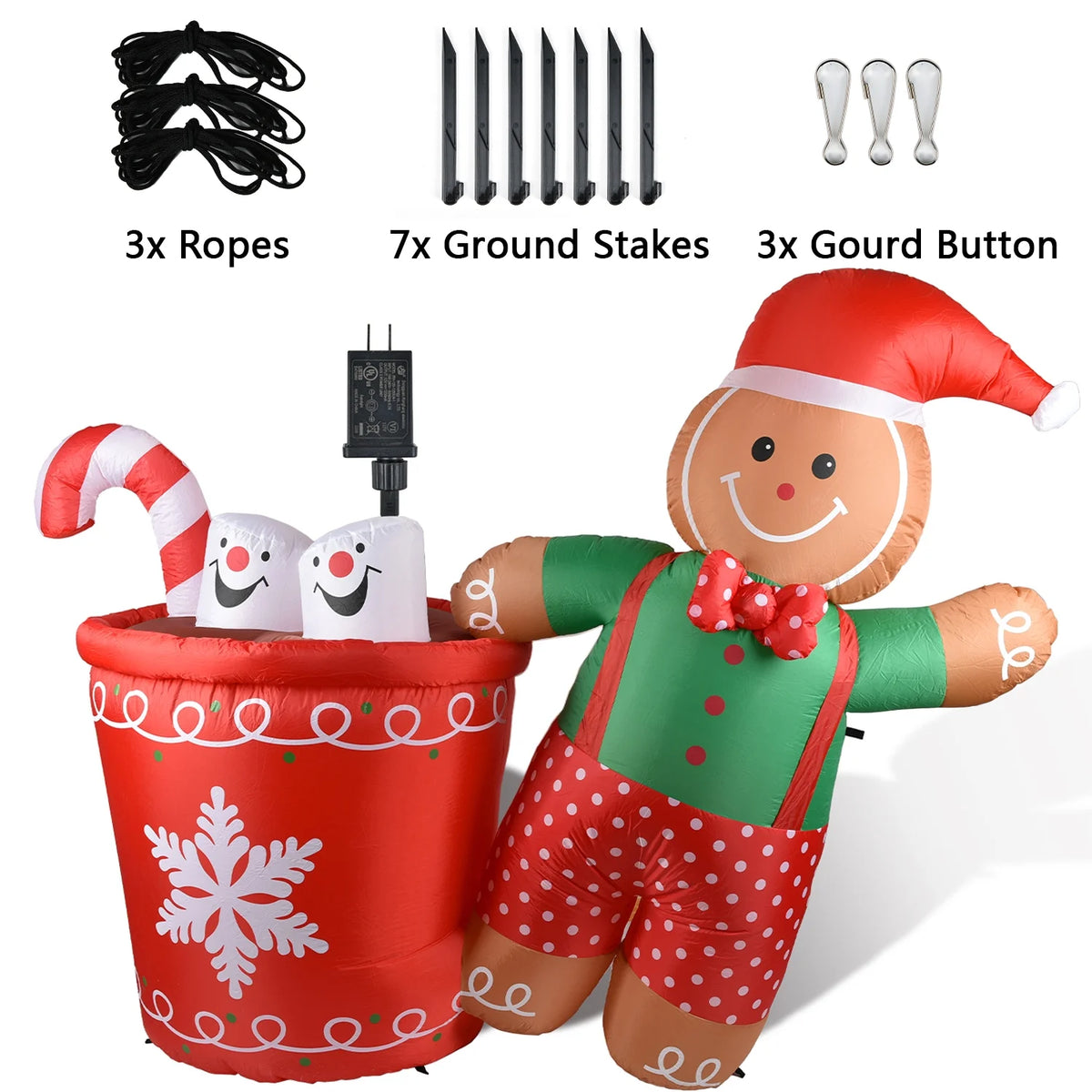 5.9ft Christmas Inflatable Gingerbread Man with LED Lights W154221