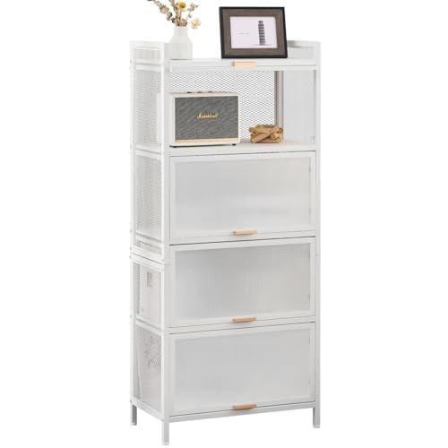 White 5 Shelf Cabinet with Door and Shelves D1114