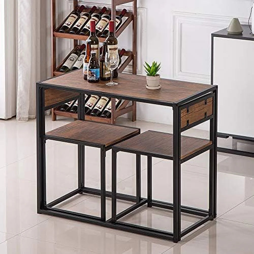 3 Pcs Modern Wood Dining Table and Chairs Set D633177
