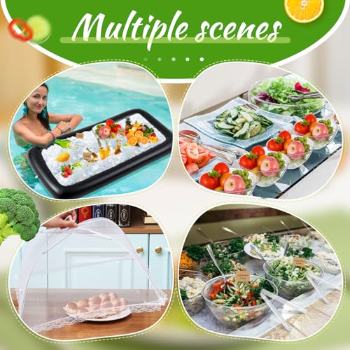 128 Pcs Inflatable Cooler with 2 Serving Bars, Food Cover, Salad Bowl, Utensils, Appetizer Tray, 100 Labels O4836