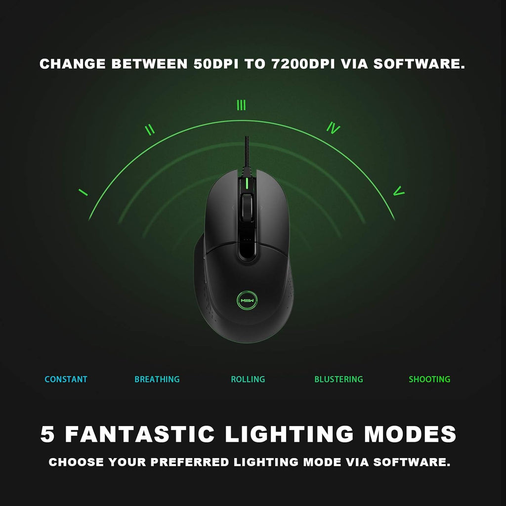 Wired Gaming Mouse with High Precision Optical Sensor, 7200DPI, 8 Programmable Buttons L888268