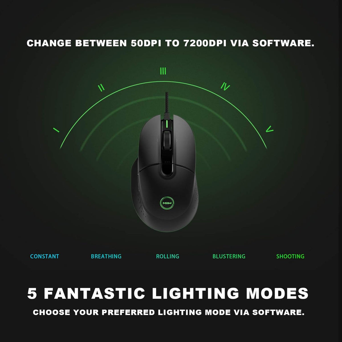 Wired Gaming Mouse with High Precision Optical Sensor, 7200DPI, 8 Programmable Buttons L888268