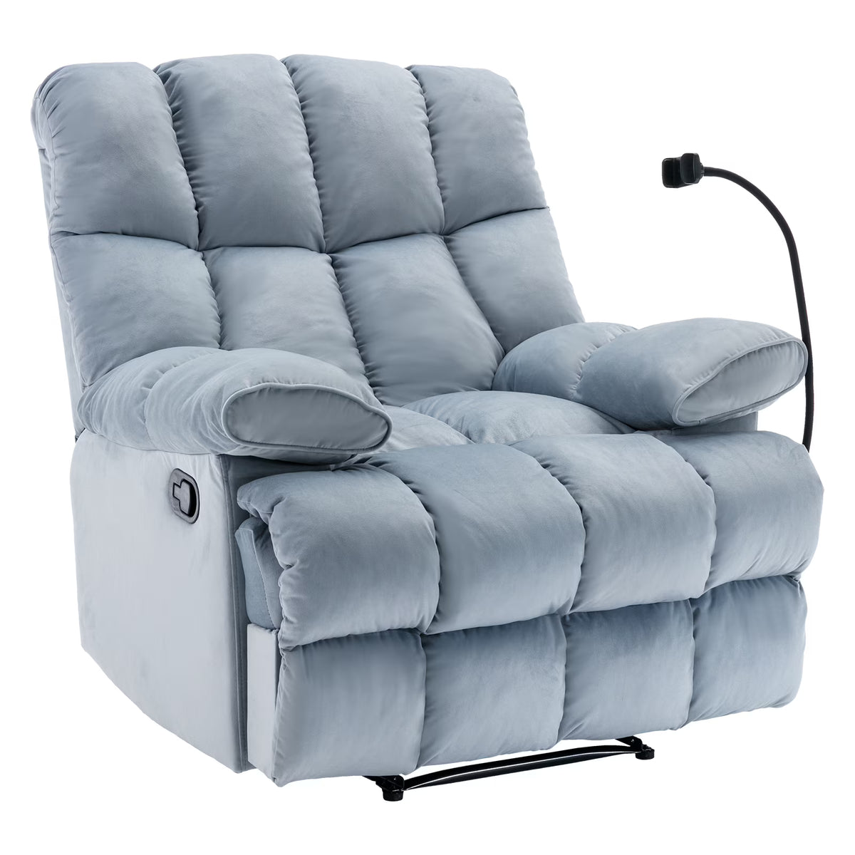 Light Blue Oversized Velvet Recliner Chair I250