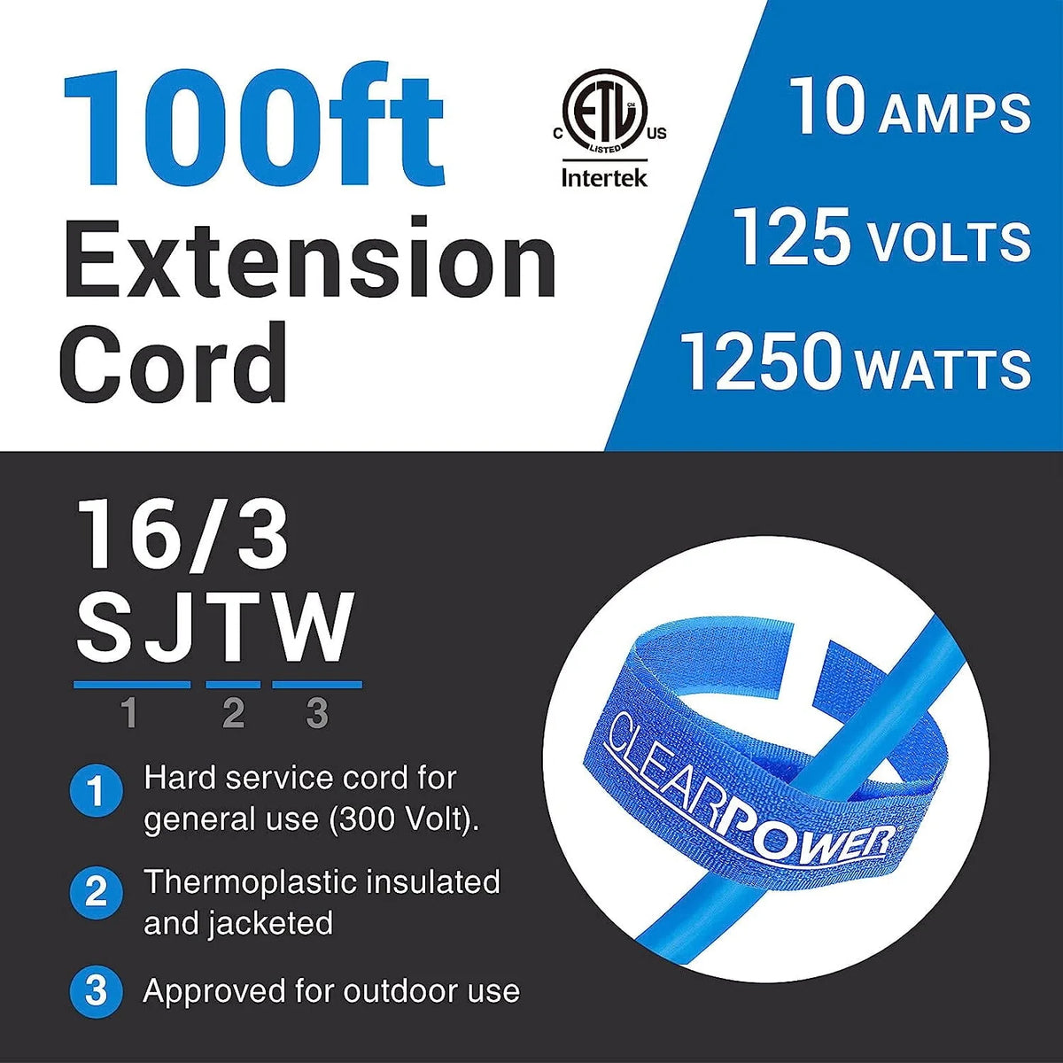 100 ft Extreme Cold Weather Outdoor Extension Cord W612698