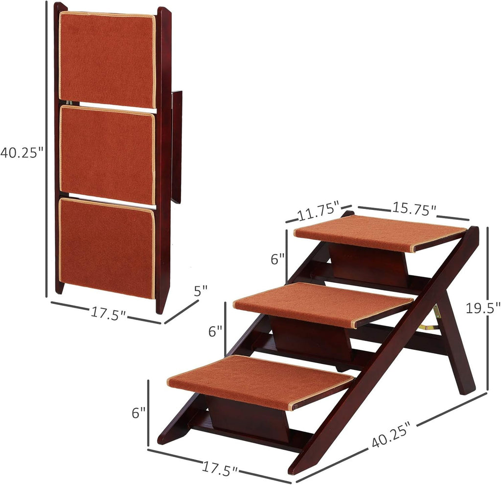 Wooden 2-in-1 Portable Folding Pet Stairs/Ramp I266897