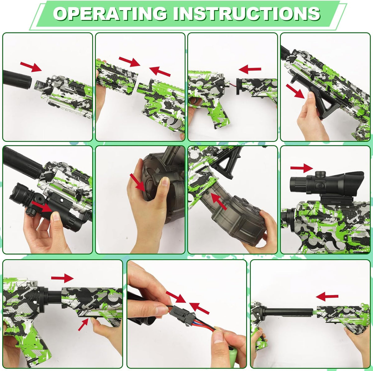 Large Gel Ball Blaster with Drum & Mag, Automatic and Manual Splatter Blaster with 40000 Gel Rounds, Electric Splat Blaster and Goggles (Green) B136792