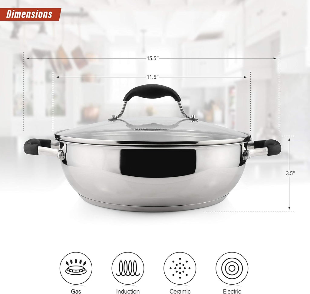 18/10 Stainless Steel 11 Inch Everyday Pan with Glass Lid L3949