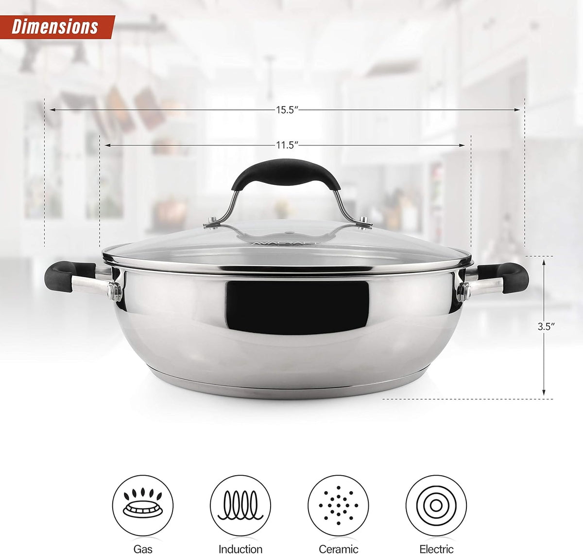 18/10 Stainless Steel 11 Inch Everyday Pan with Glass Lid L3949