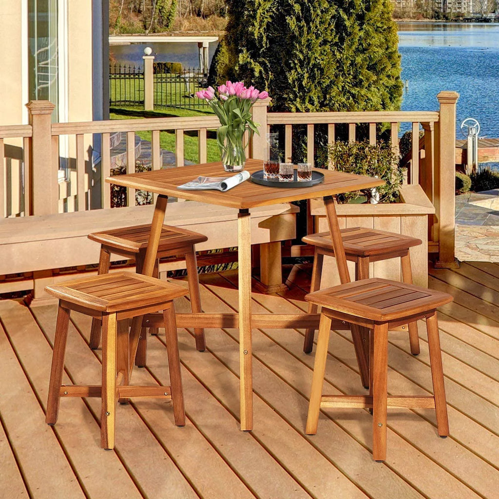 5 Piece Acacia Wood Patio Dining Furniture Set with 4 Stools U808