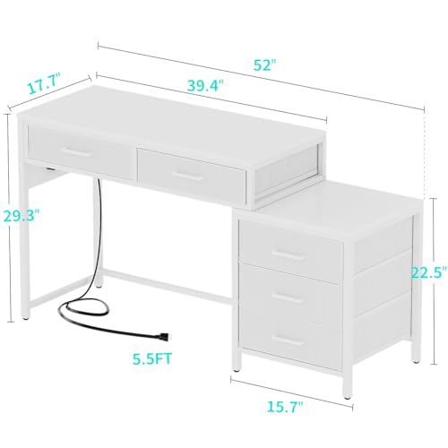 White Reversible Computer Desk with 5 Drawers F214