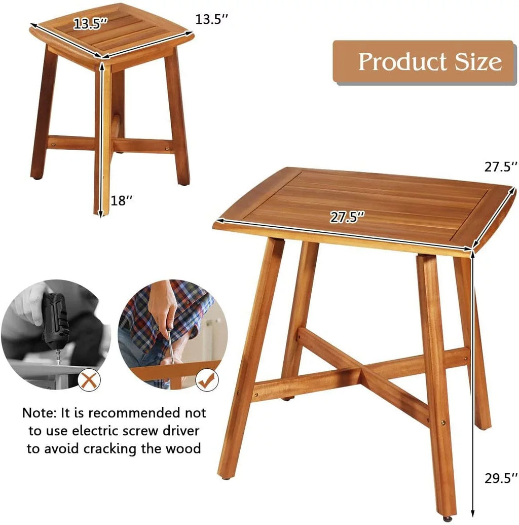 5 Piece Acacia Wood Patio Dining Furniture Set with 4 Stools U808