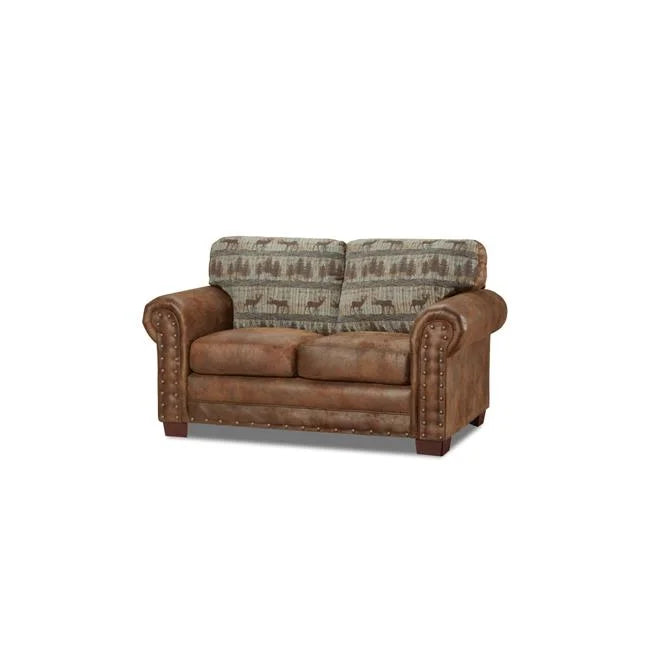 Teal Tapestry and Brown Microfiber Loveseat S98229