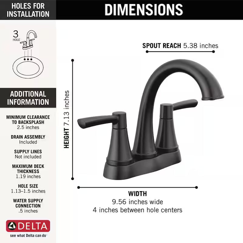 4 in. Centerset Double Handle Bathroom Faucet in Matte Black H16115