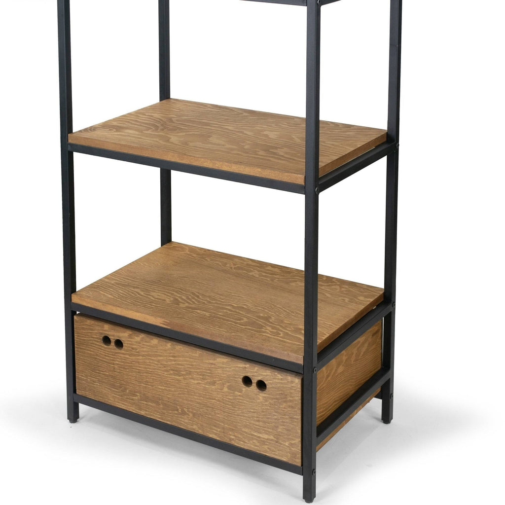 Brown Pine Wood Display Shelf Bookcase with Drawer R4449