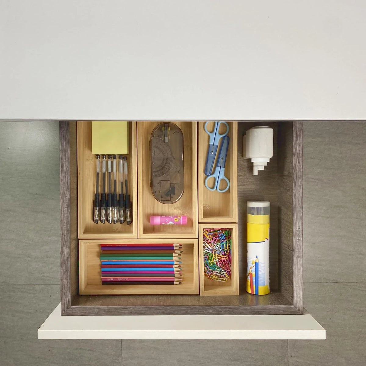 Bamboo Drawer Dividers Set, Adjustable Wooden Organizers, Stackable Trays, Brown V2149