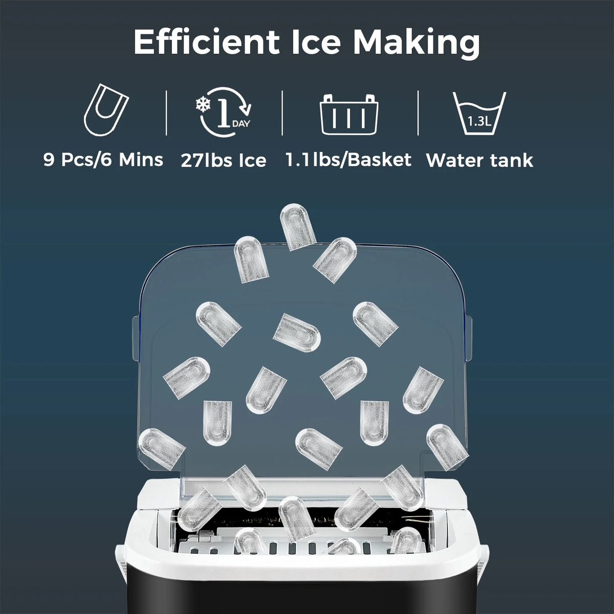 Black Self-Cleaning Countertop Ice Maker with Ice Scoop and Basket P8861