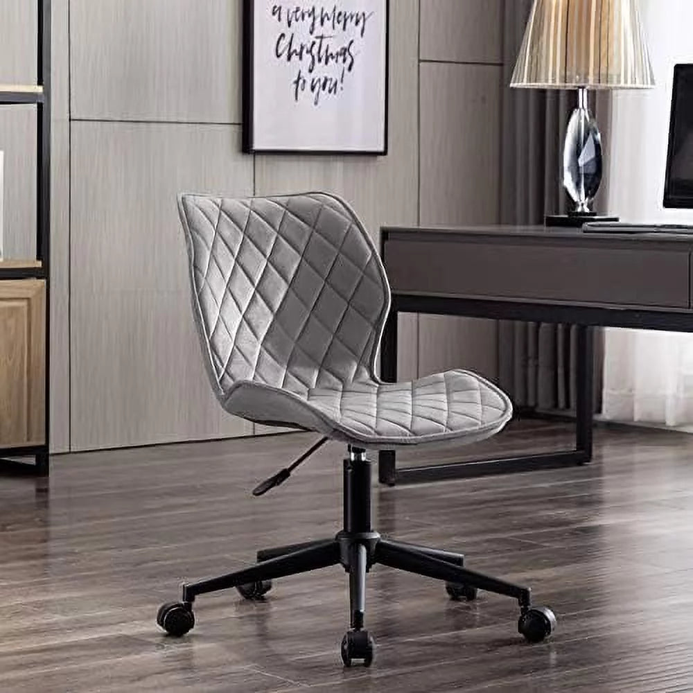 Grey Velvet Armless Computer Desk Chair O66614