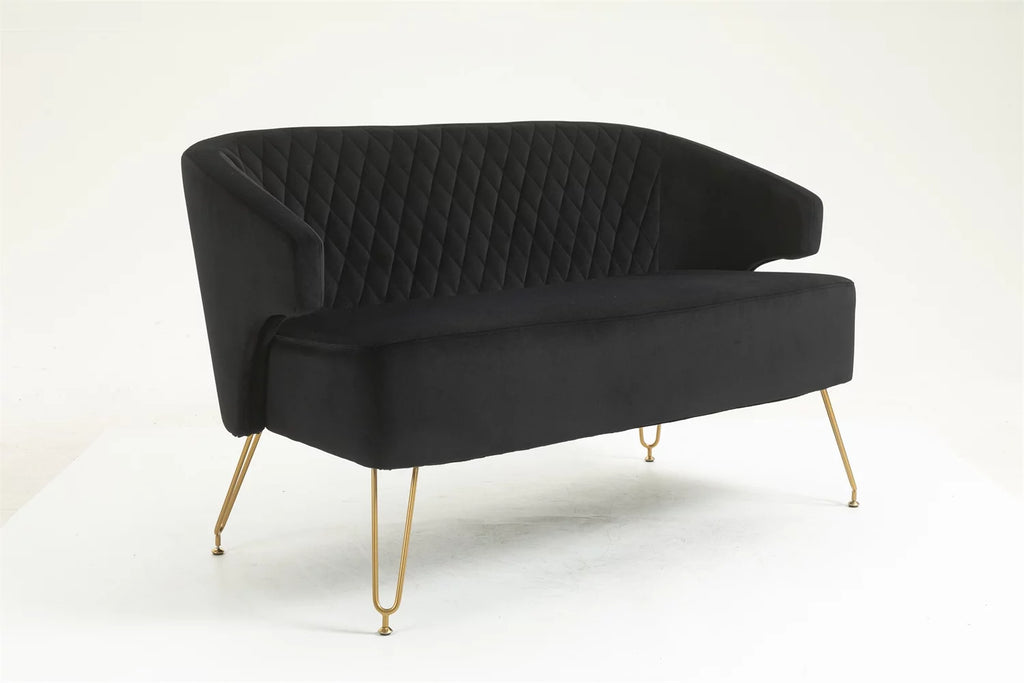 Yellow Tufted Loveseat Sofa with Golden Metal Legs J1013