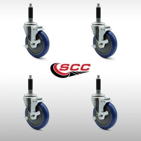 5 inch Blue Polyurethane Swivel Stem Caster Set T4311