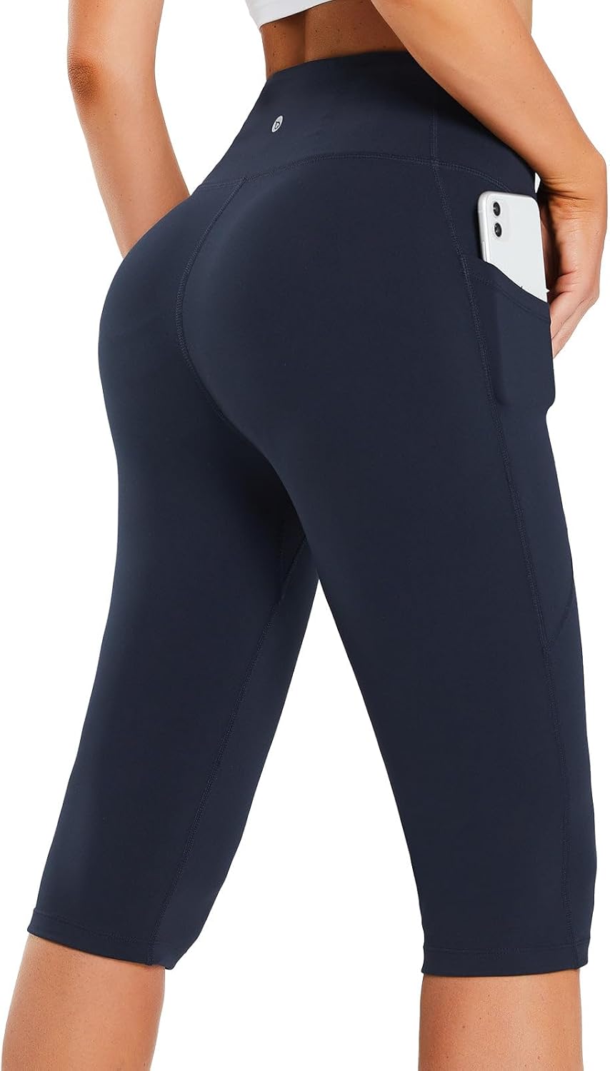 Women's Capris with Pockets Knee Length High Waisted Stretch Yoga Leggings I9102