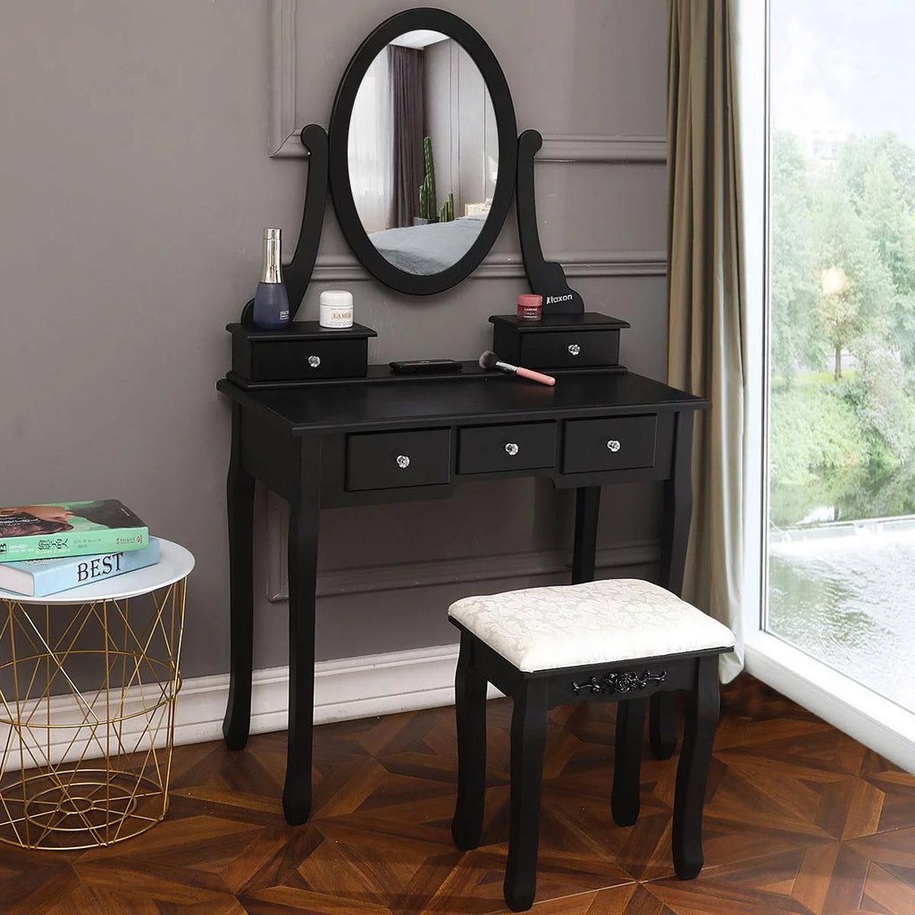 Black Vanity Makeup Dressing Table Set with Stool G898287