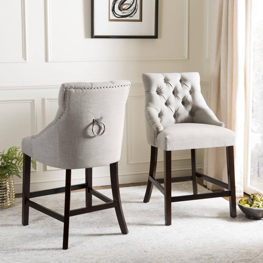 Light Grey Tufted Wing Back Counter Stool H21246