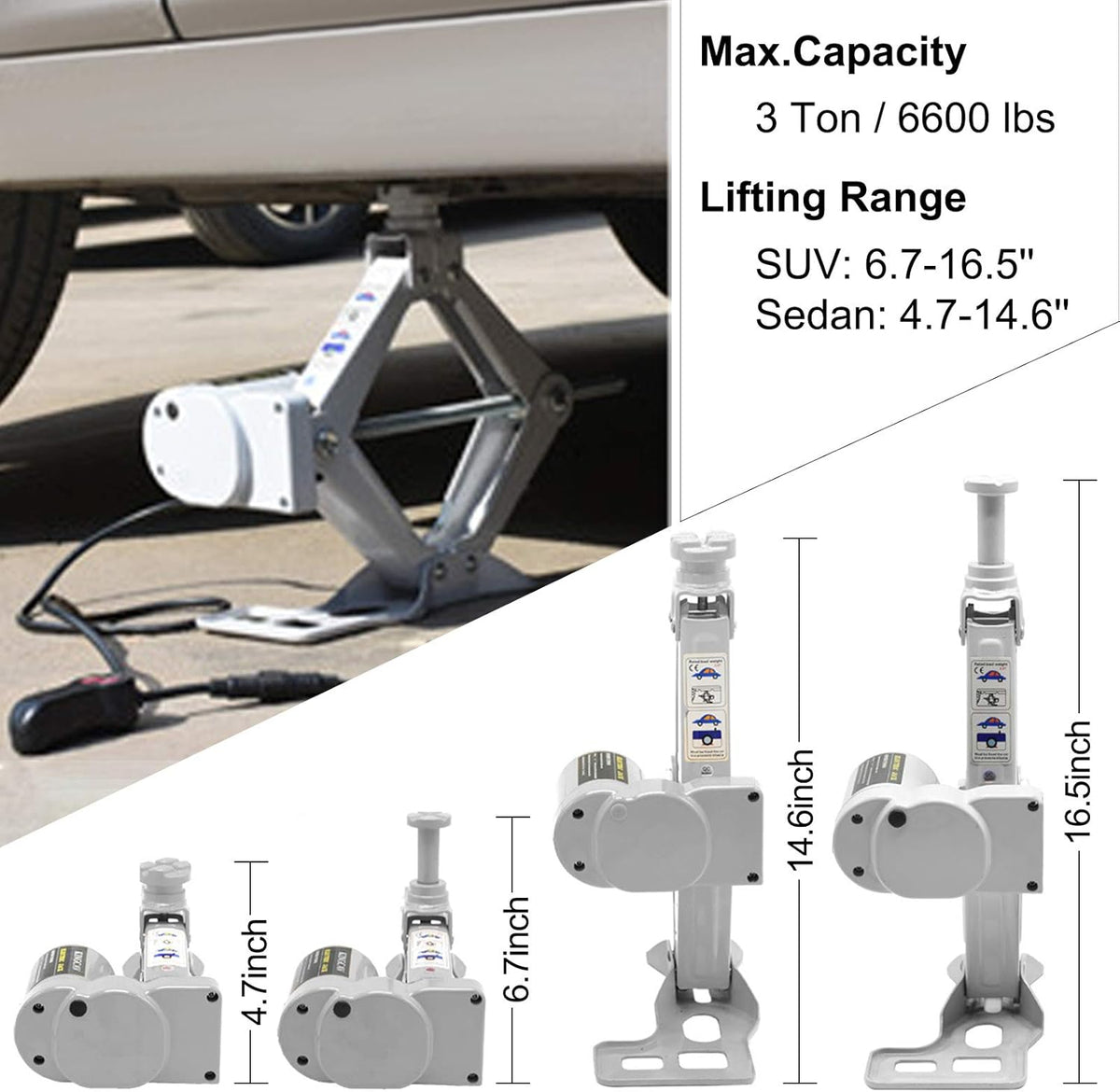 Electric Car Jack 3 Ton 12V Scissor Jack with Tool Case H604