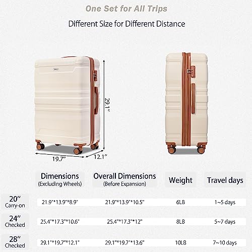Brown and Ivory 4-Piece Expandable Hardside Suitcase Set B14977