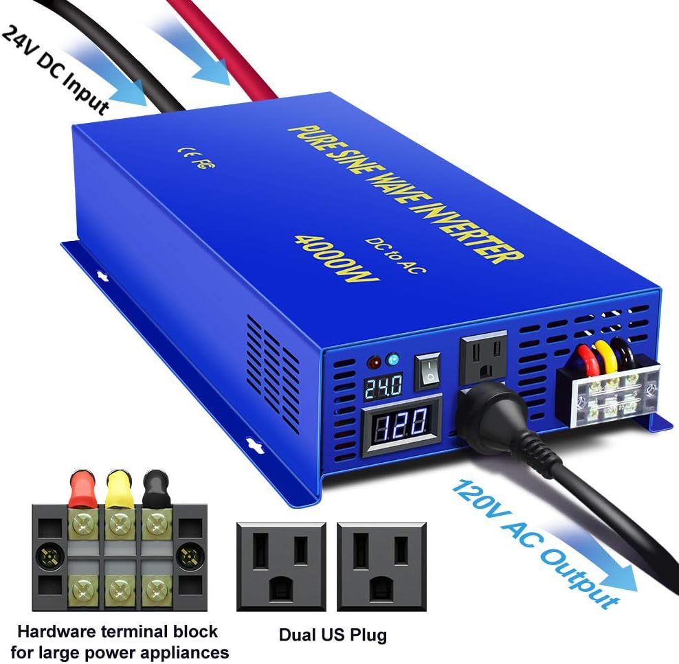Pure Sine Wave Power Inverter 3500W 24V DC to AC 110V 120V with LCD Display P305