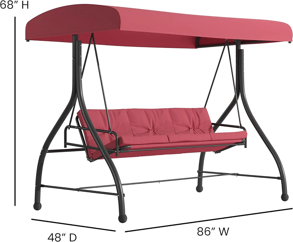 3-Seat Outdoor Steel Converting Patio Swing Canopy Hammock with Cushions K47867