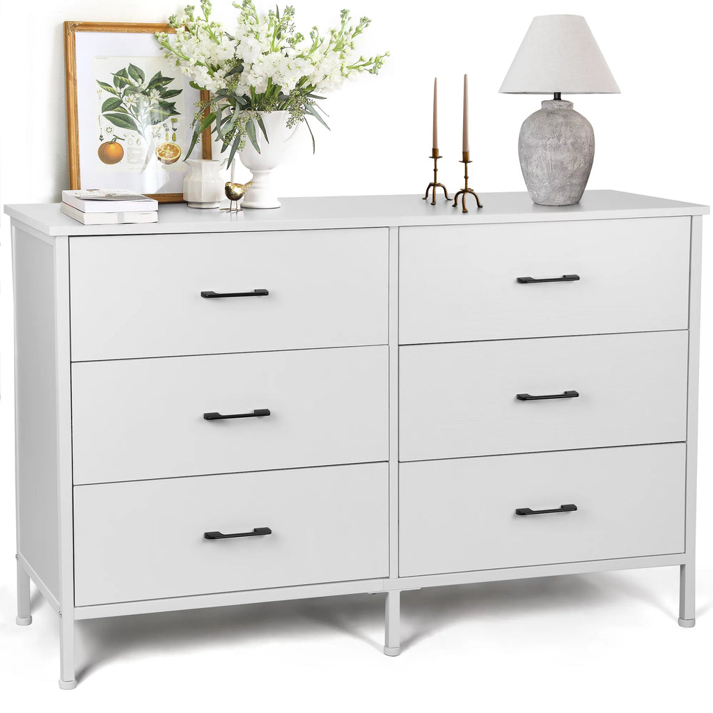 White 6 Drawer Wooden Dresser C6087