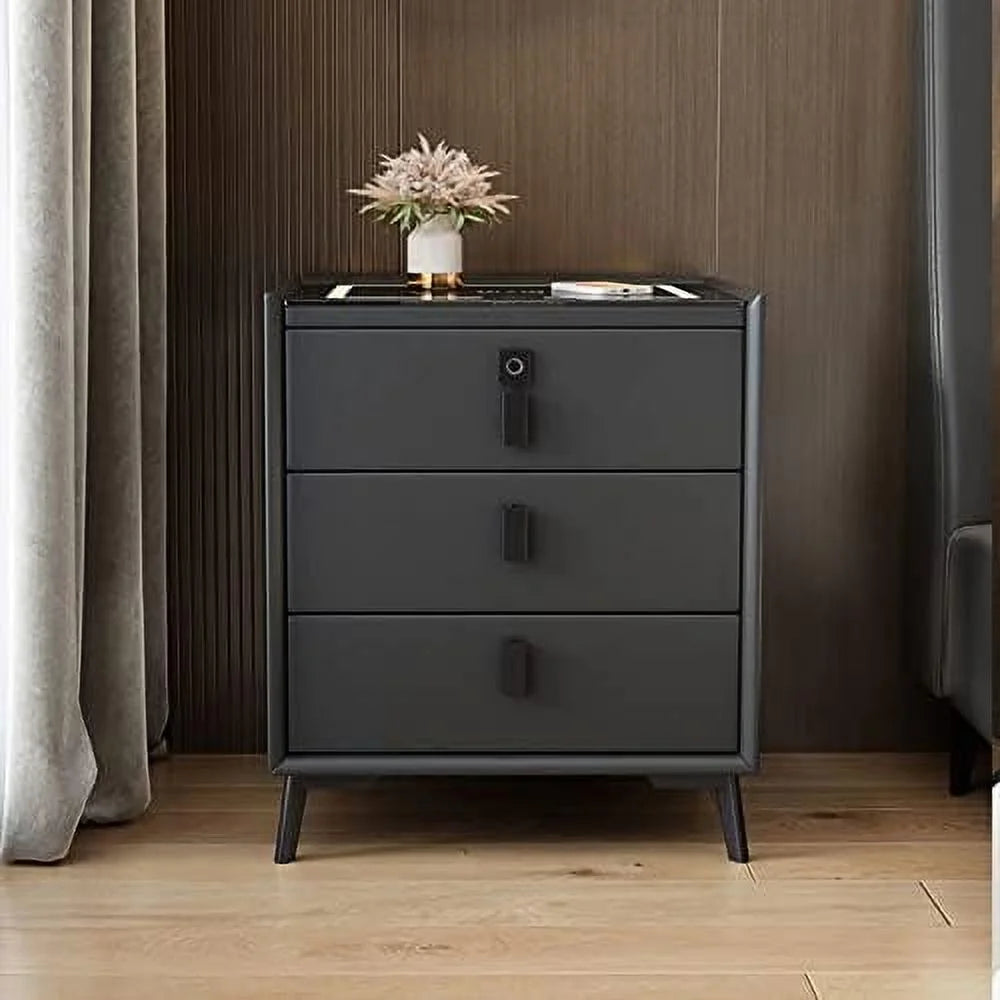 Smart Nightstand with Wireless Charging Station 3 Color LED Lights and Bluetooth Speaker 3 Drawers Y7826