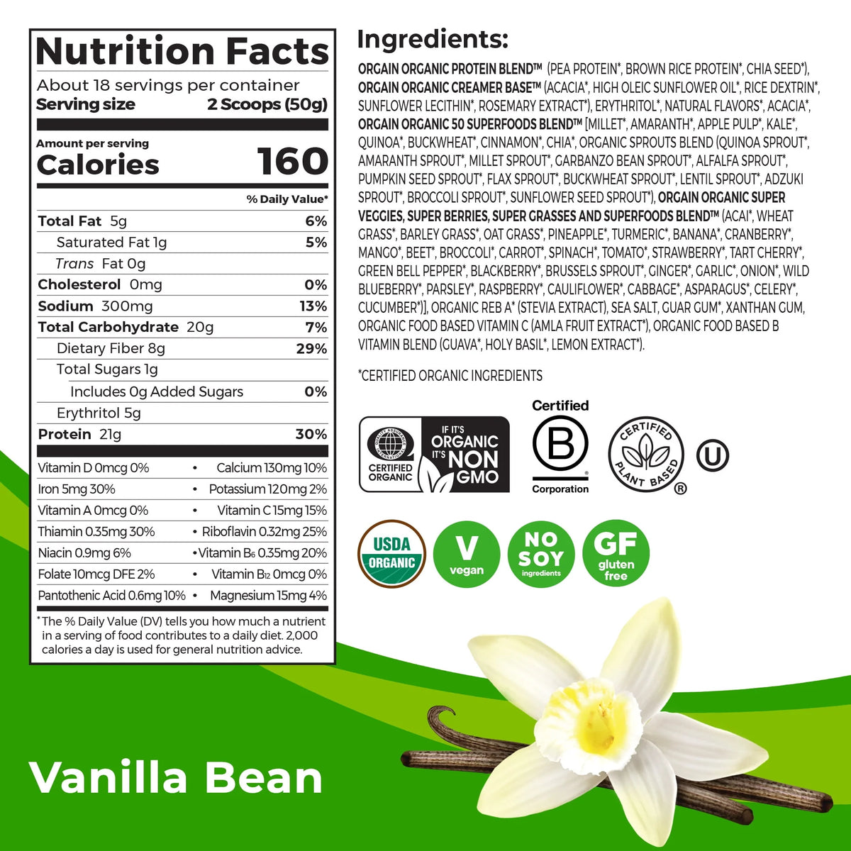 Vanilla Bean 21g Protein Plant Based Protein Powder Y7290