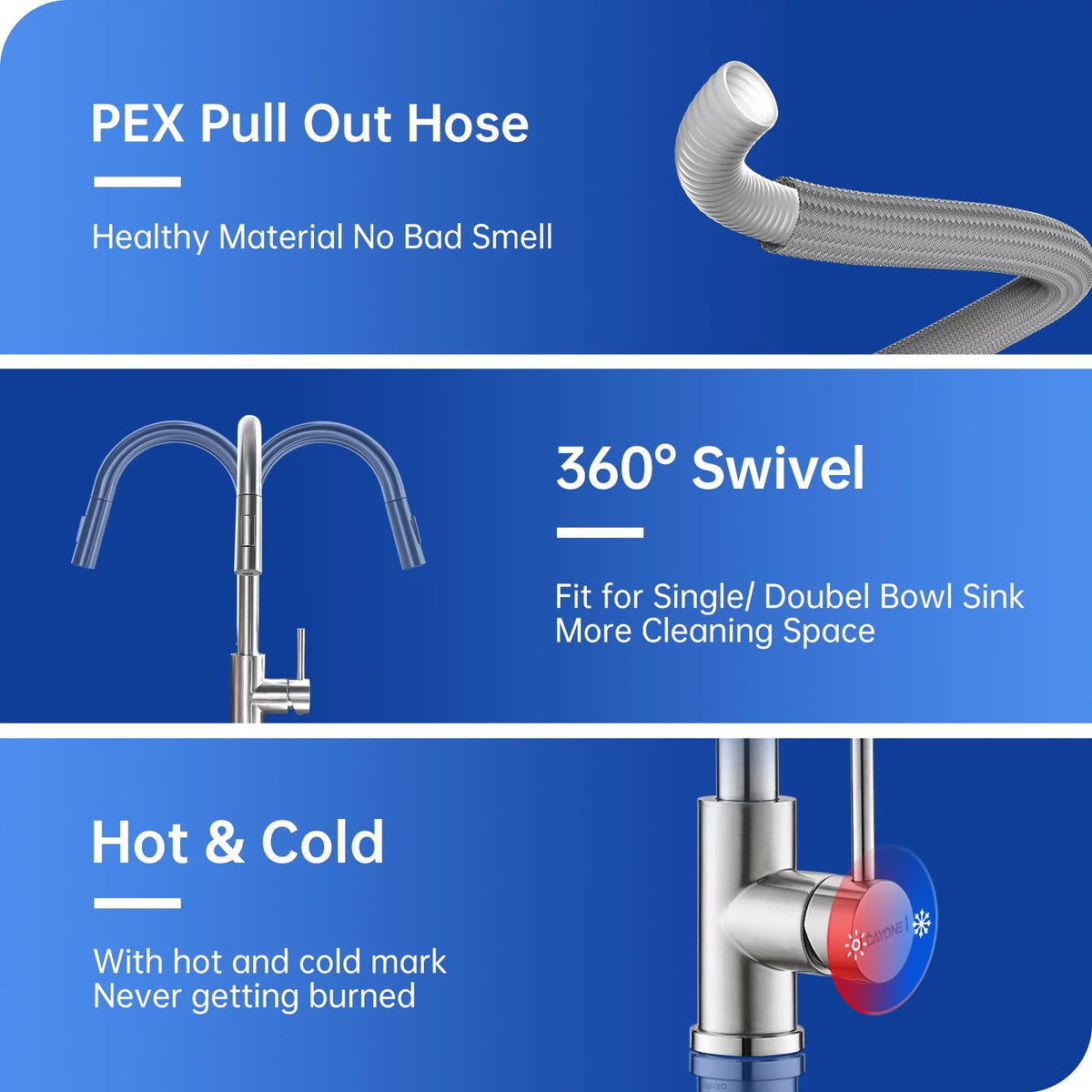 Brushed Nickel Kitchen Faucet with Sprayer and Soap Dispenser W950