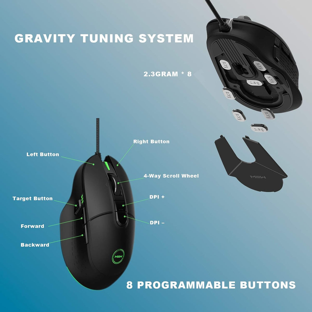 Wired Gaming Mouse with High Precision Optical Sensor, 7200DPI, 8 Programmable Buttons L888268