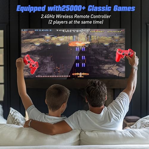 Wireless Retro Game Console with 25000+ Built-in Games, 4K HDMI Output, 2.4GHz Wireless Controller (Red) S322