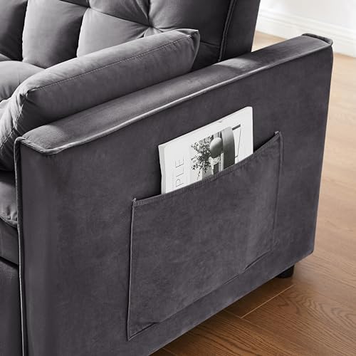 55.1" Blue Velvet Convertible Double Sleeper Sofa Bed L60489