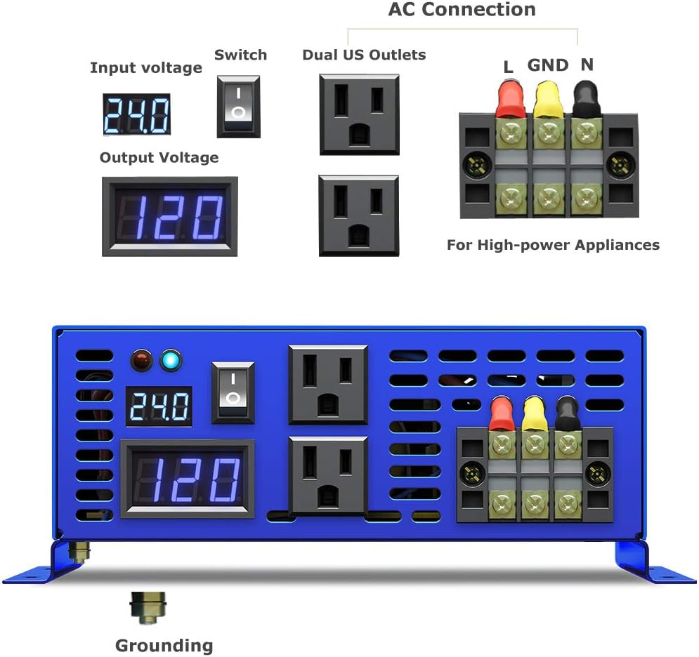 Pure Sine Wave Power Inverter 3500W 24V DC to AC 110V 120V with LCD Display P305