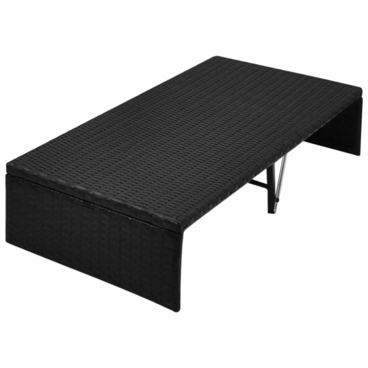 Black Poly Rattan 2-Person Sun Lounger with Canopy and Tea Table I28500