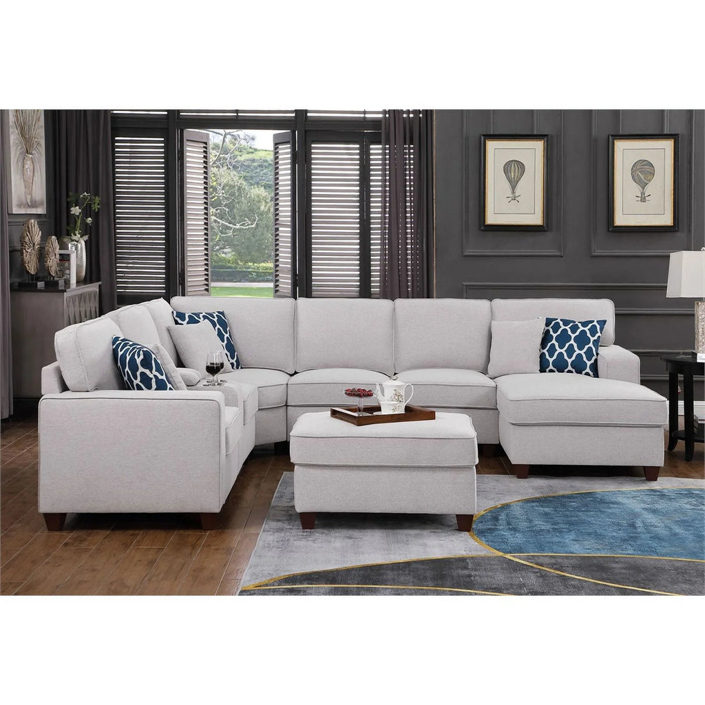 Light Gray Linen Fabric Upholstered Sectional P8068