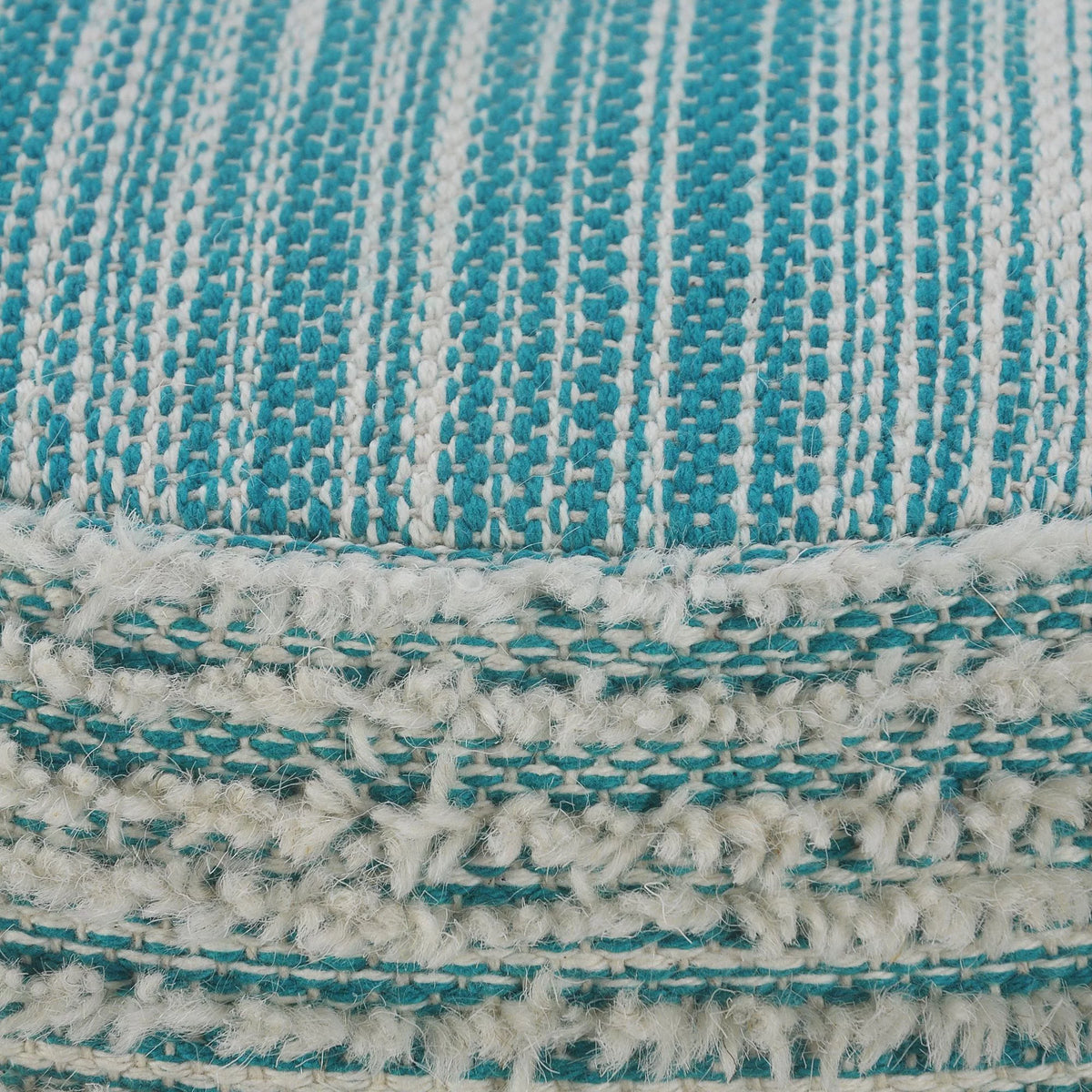 Aqua Blue and White Distressed Round Pouf Ottoman L69191