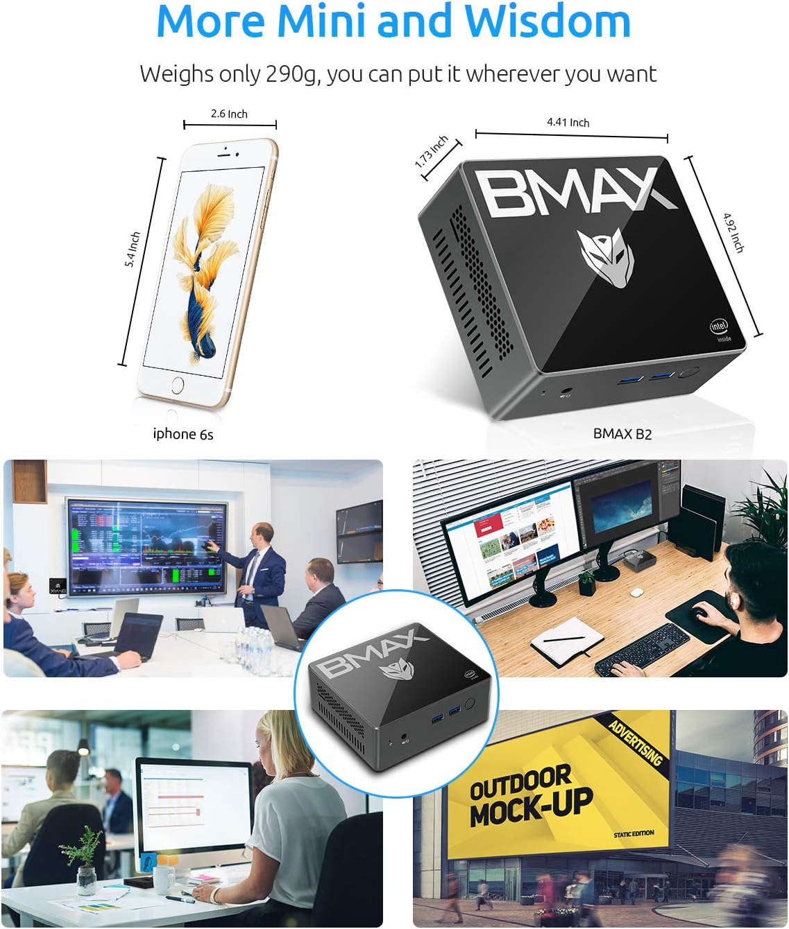 Mini PC with 8GB RAM/128GB SSD, 4K Dual Display, HDMI x2, USB x4, Dual-Band Wi-Fi, Bluetooth 4.2 C3056