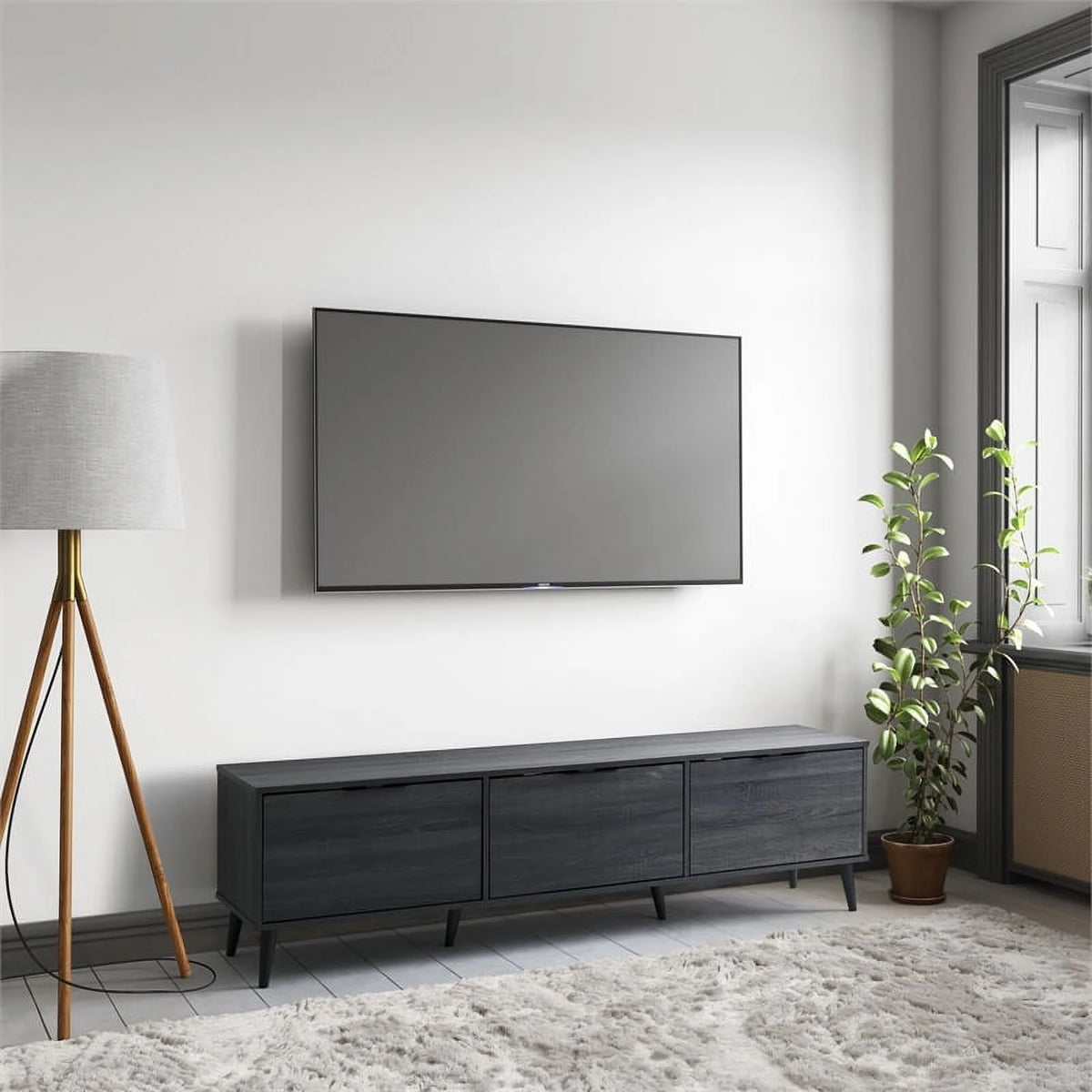Dark Gray Engineered Wood TV Stand with Closed Storage G969402